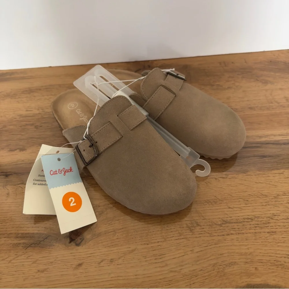 NWT Cat & Jack Beige Suede Slip-On Mules, Size 2